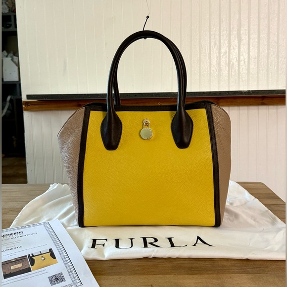 Furla Handbags - Furla Genuine Leather Tri Colored Tote Bag Purse